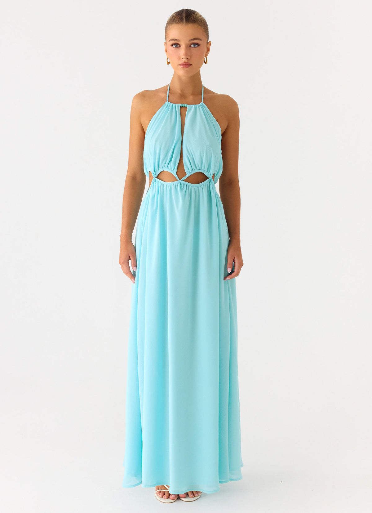 Ardenzelle Chiffon Halter Neck Maxi Dress - Turquoise