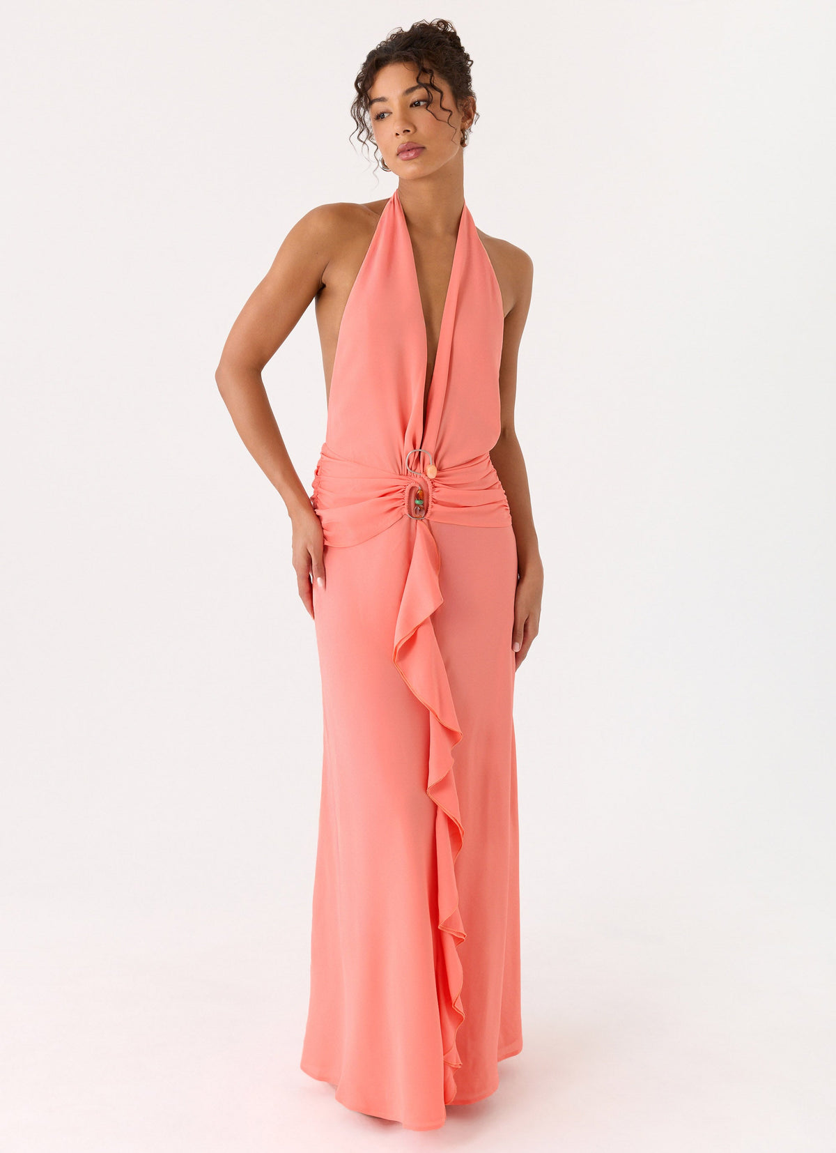 Attina Halter Maxi Dress - Coral