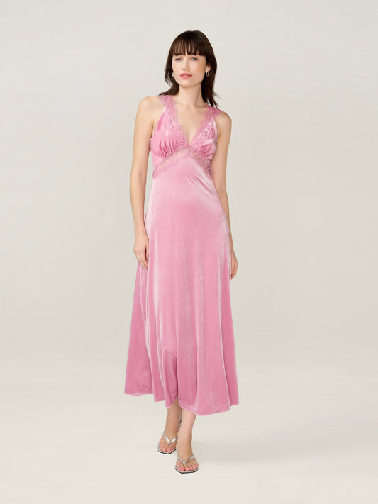 Aurelia Velvet Dress in Vintage Pink