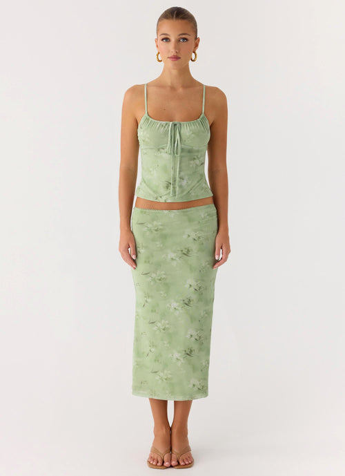 Bahama Low Rise Midi Skirt - Blurred Lime