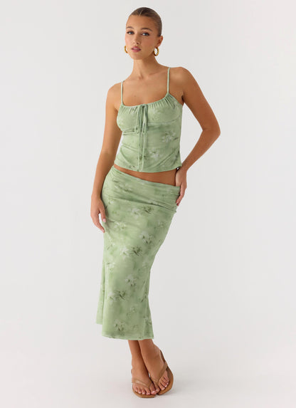 Bahama Low Rise Midi Skirt - Blurred Lime