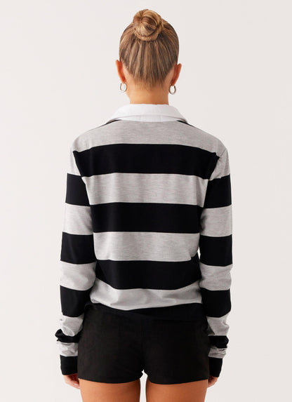Beckett Polo Top - Grey Black Stripe