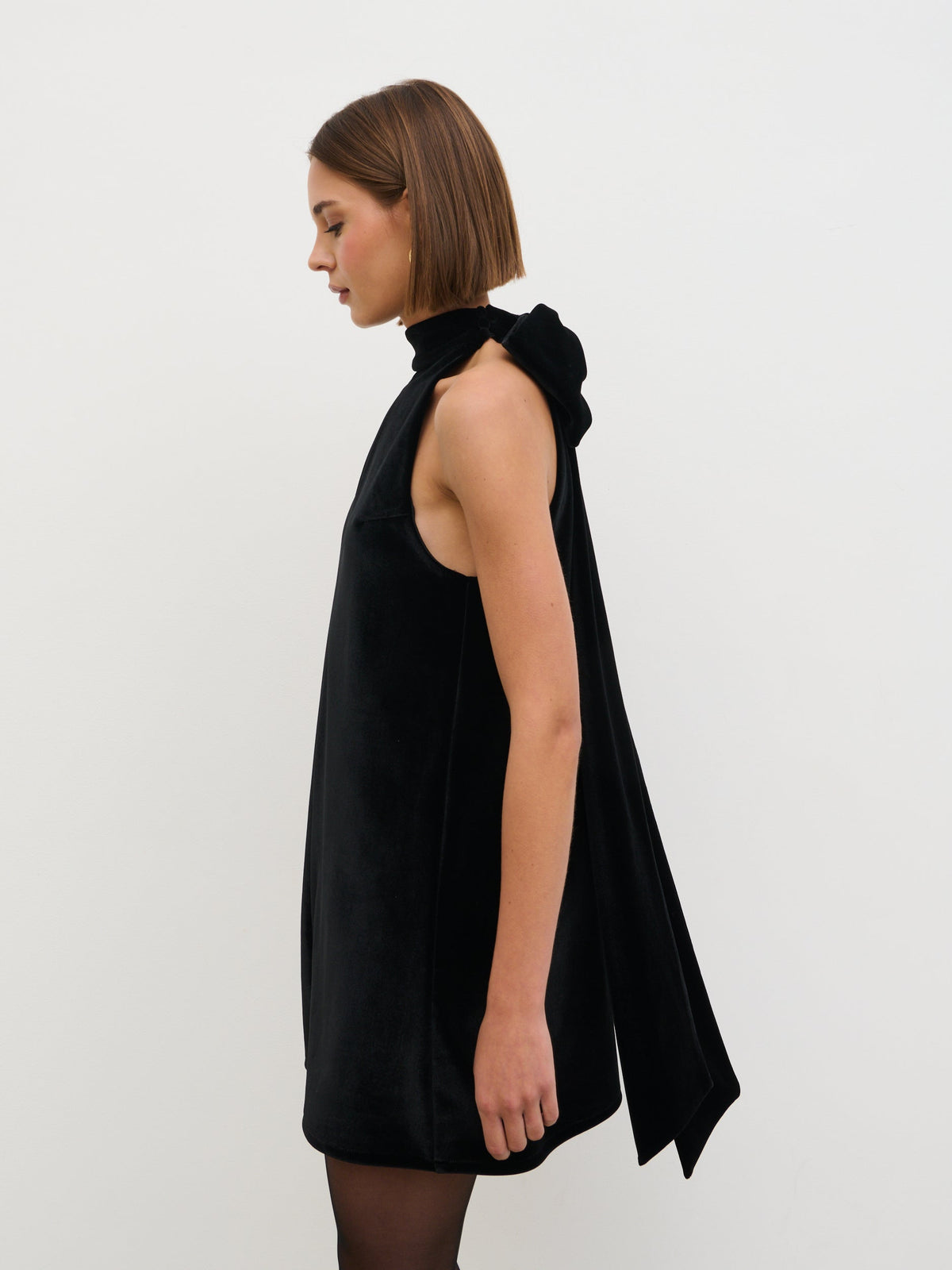 Bella Bow Velvet Mini Dress - Black
