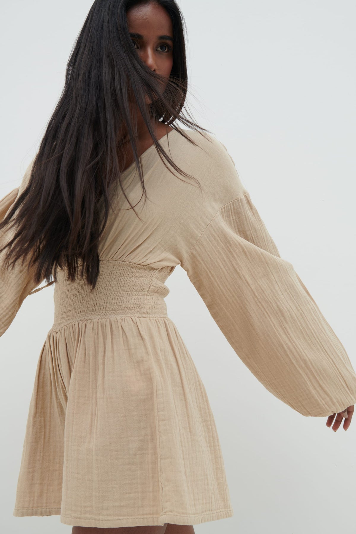 Blake Shirred Playsuit - Beige