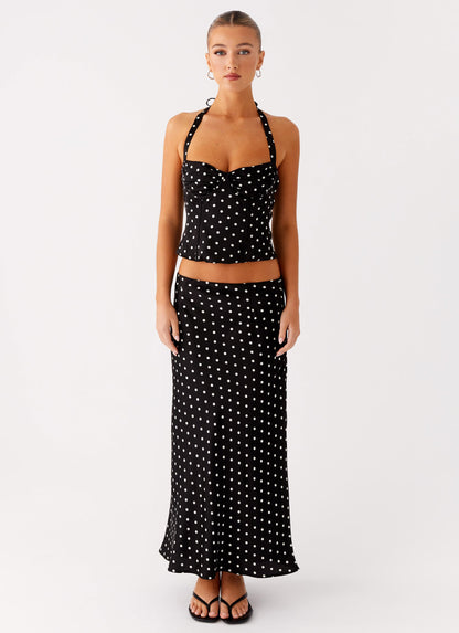 Breanne Midi Skirt - Black Polka Dot