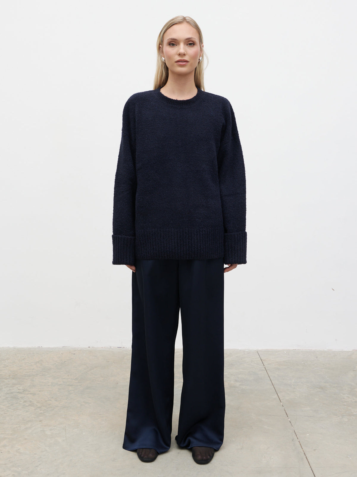Breya Satin Drawstring Trousers - Navy