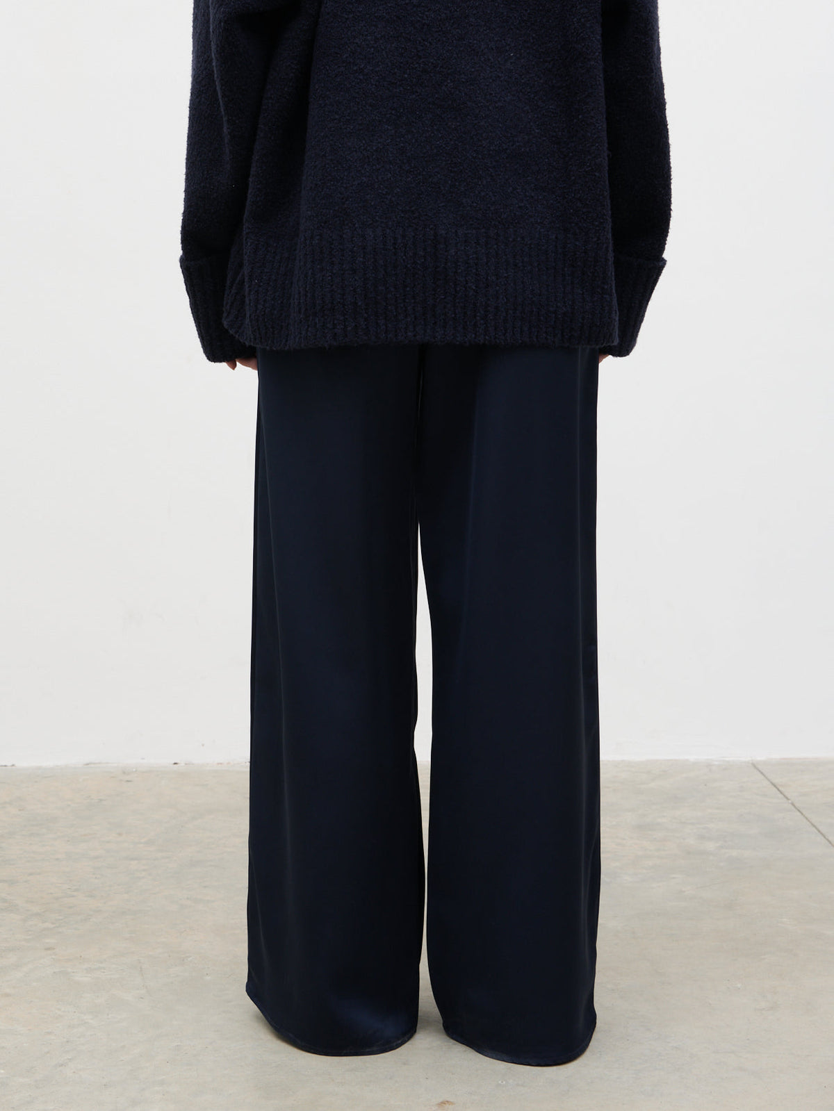 Breya Satin Drawstring Trousers - Navy