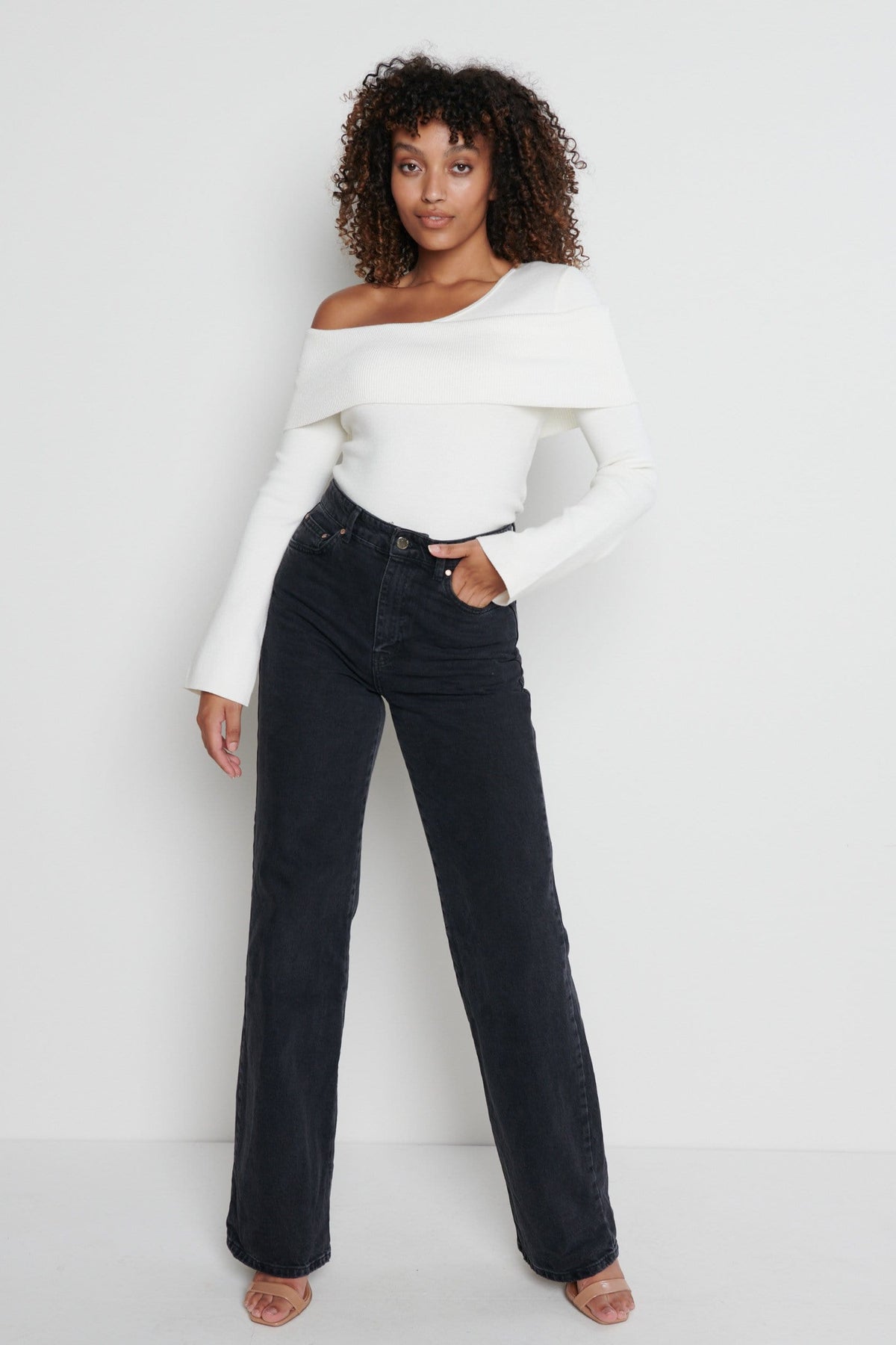 Brigitte Asymmetric Knit Top- Cream