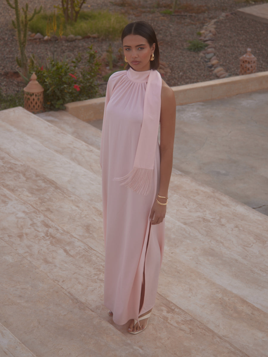 Cora Fringed Maxi Dress - Blush
