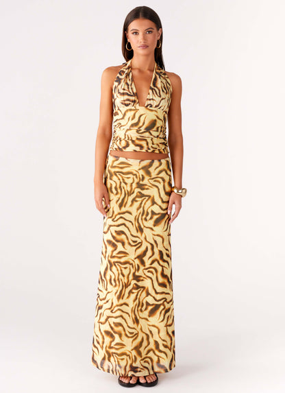 Call Me Low Rise Maxi Skirt - Yellow Zebra