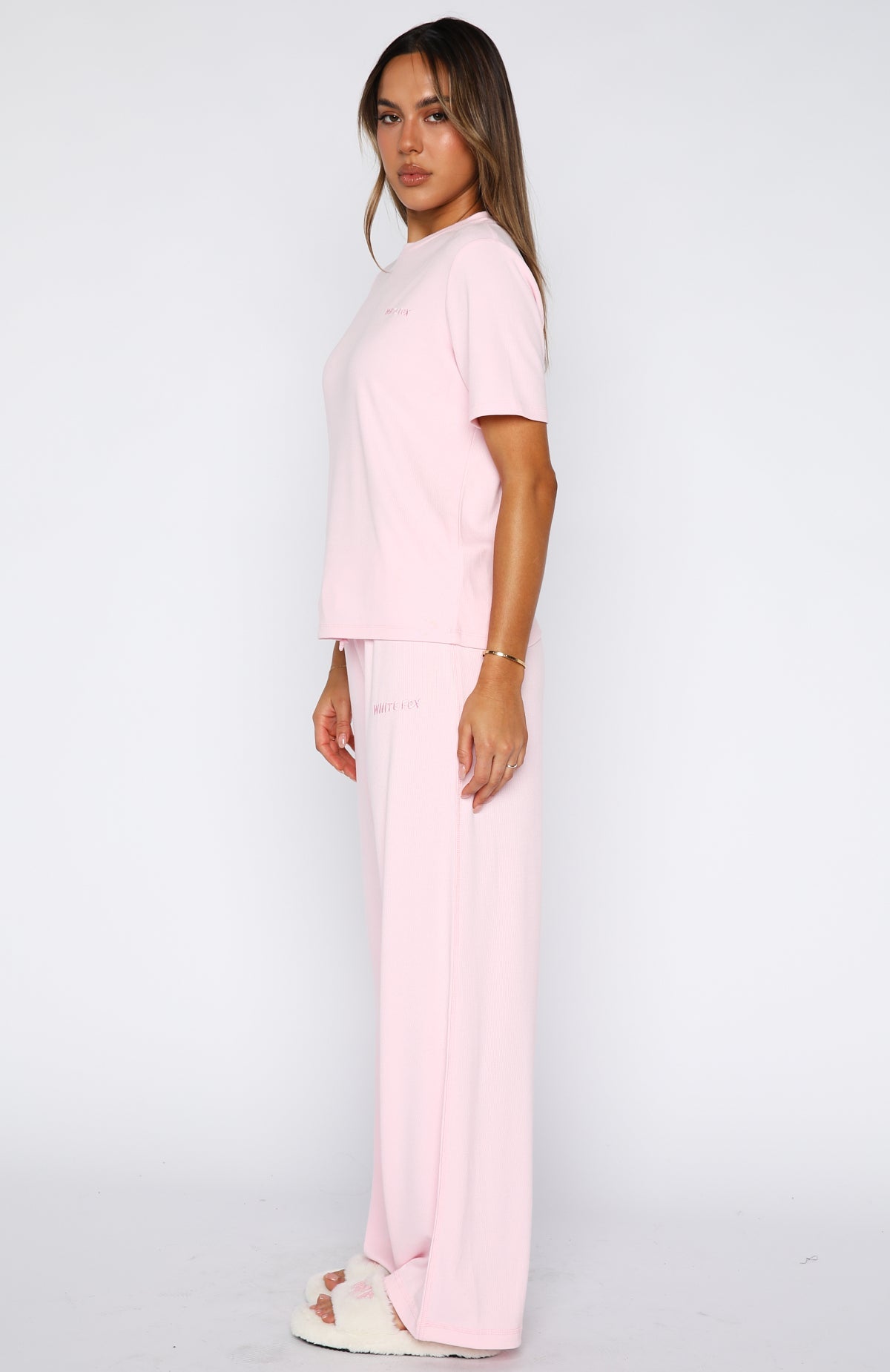 Come A Long Way Soft Lounge Ribbed Wide Leg Pants Pink