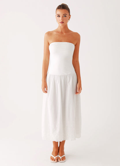 Cherry Skies Midi Dress - White