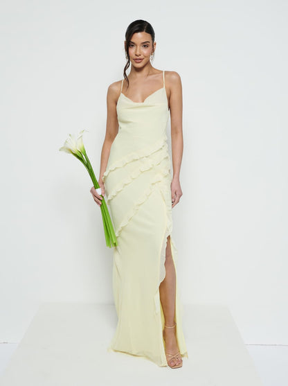 Constance Ruffle Chiffon Maxi Bridesmaid Dress - Lemon