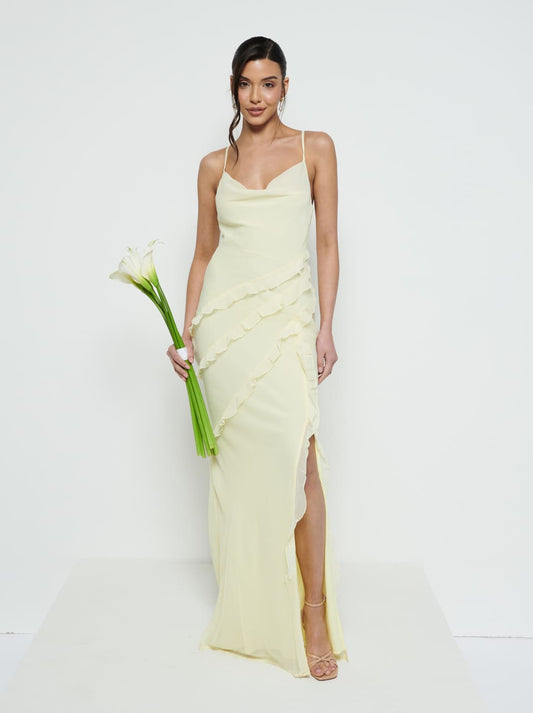 Constance Ruffle Chiffon Maxi Bridesmaid Dress - Lemon