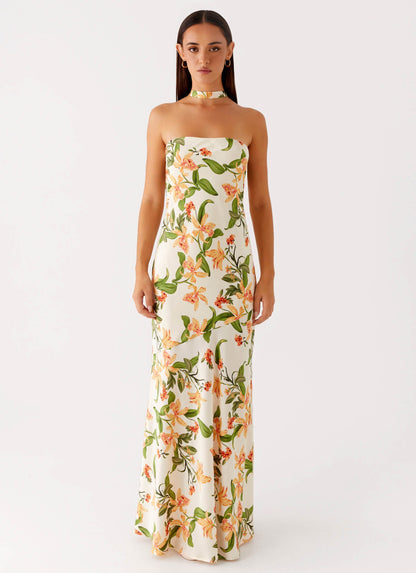 Damali Satin Maxi Dress - Floral Print