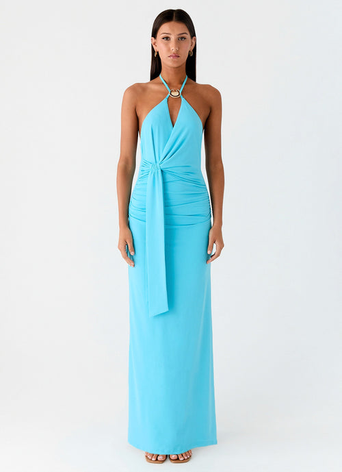 Dare Me Halter Maxi Dress - Aqua Blue