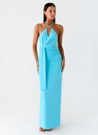 Dare Me Halter Maxi Dress - Aqua Blue