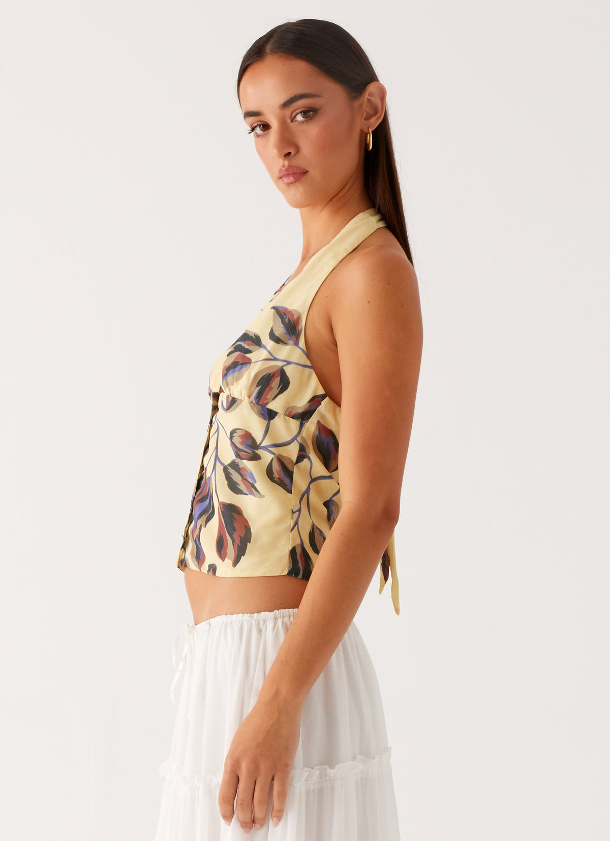 Devoted Halterneck Top - Buttercream Floral