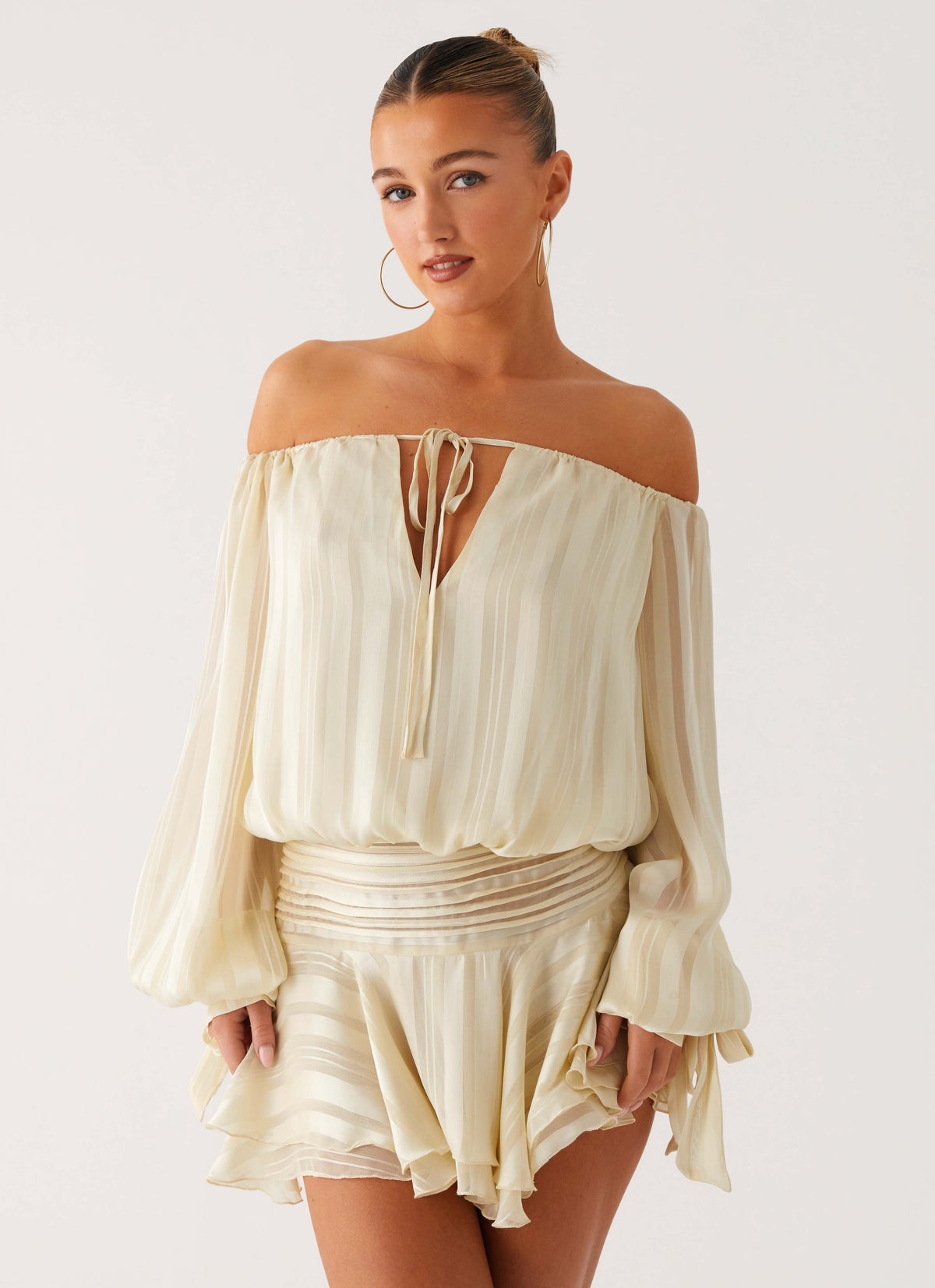 Eira Balloon Sleeve Mini Dress - Ivory