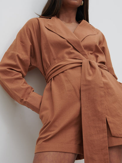 Emilie Belted Playsuit - Biscuit