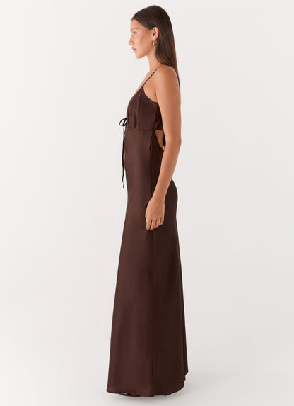 Flora Satin Maxi Dress - Chocolate