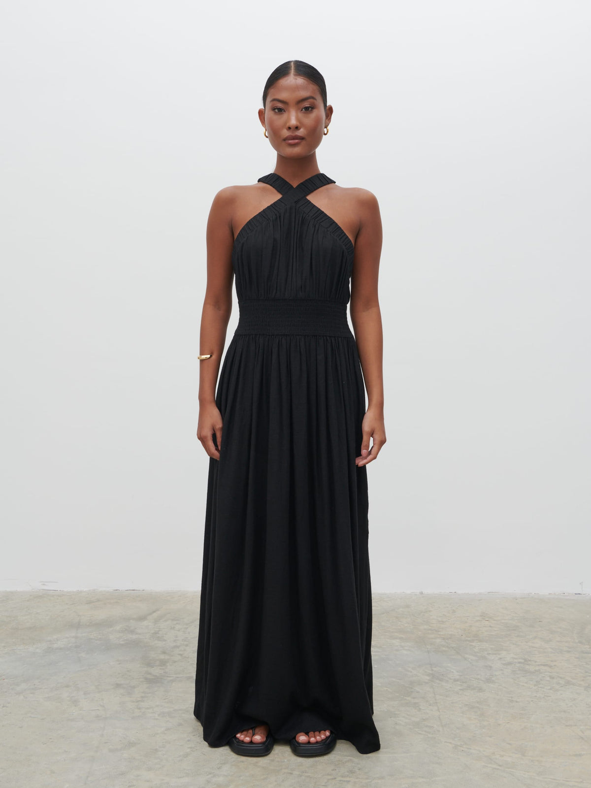 Hollie Shirred Maxi Dress - Black