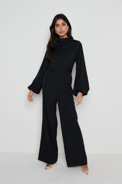 Jemima Balloon Sleeve Jumpsuit - Black