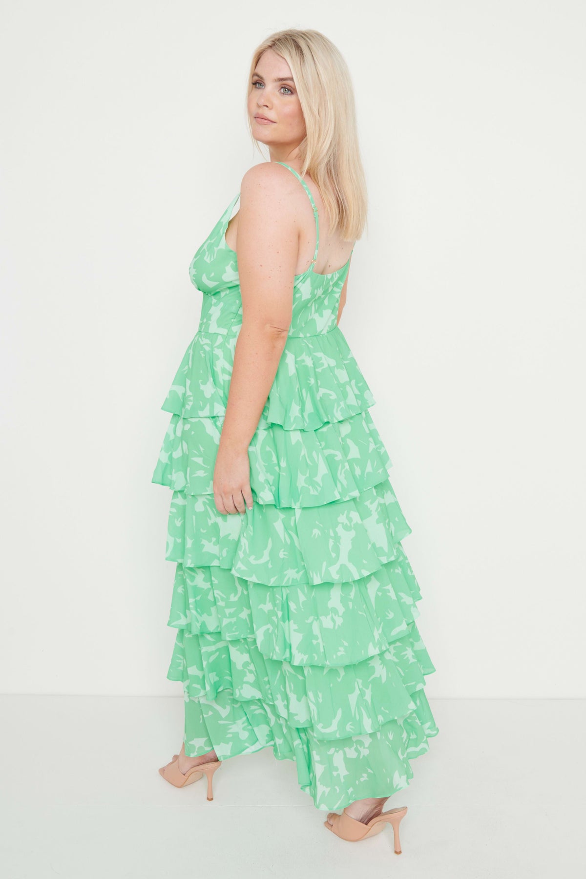 Lissy Ruffle Midaxi Dress - Green Floral