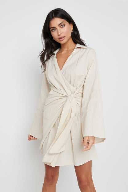 Louis Tie Mini Dress - Sand