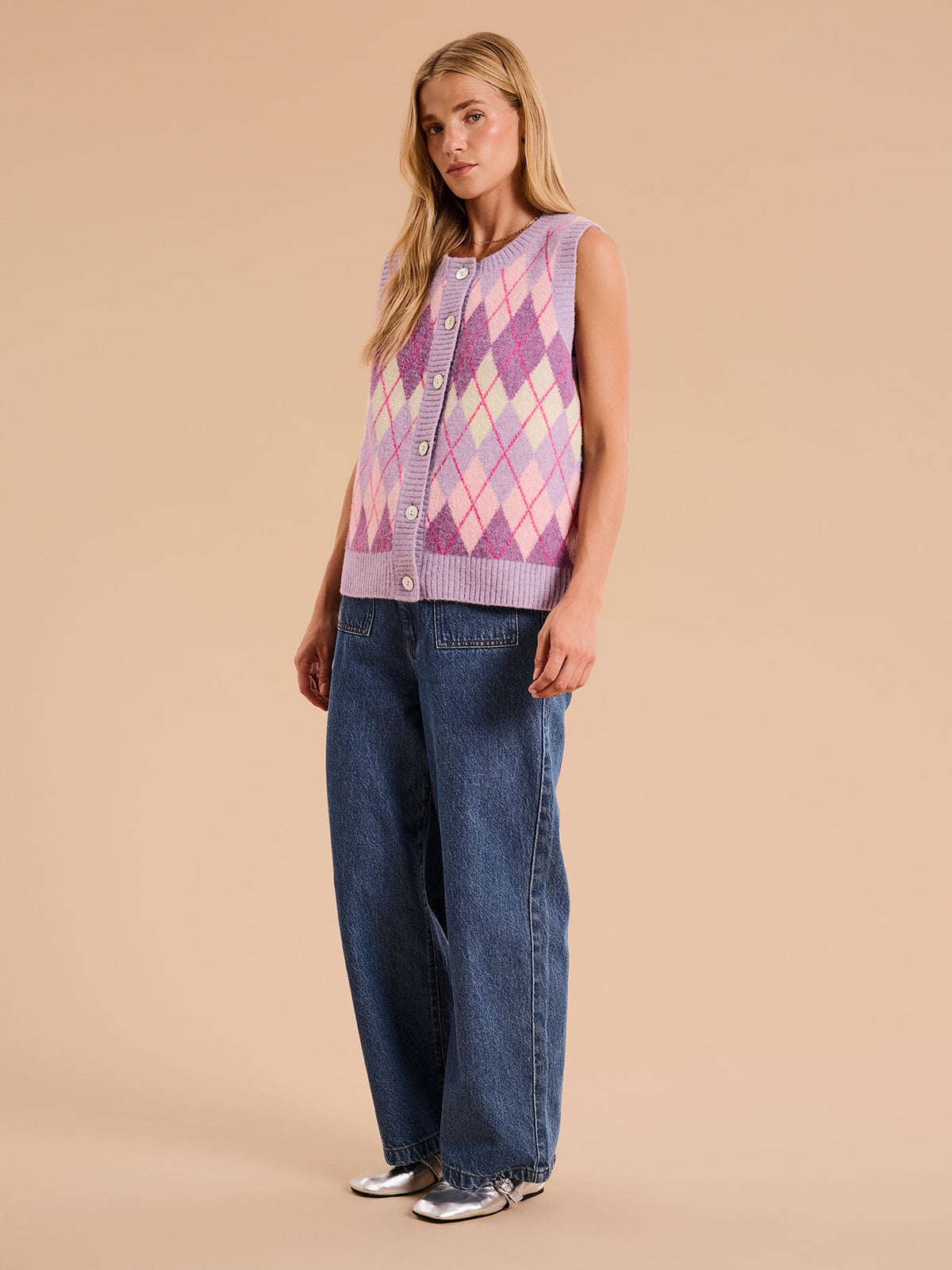 Matilda Button Through Vest in Purple
