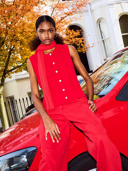 Matilda Cable Knitted Vest in Red