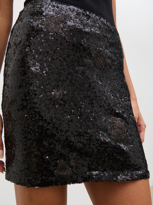 Maura Sequin Mini Skirt - Black Floral Sequin