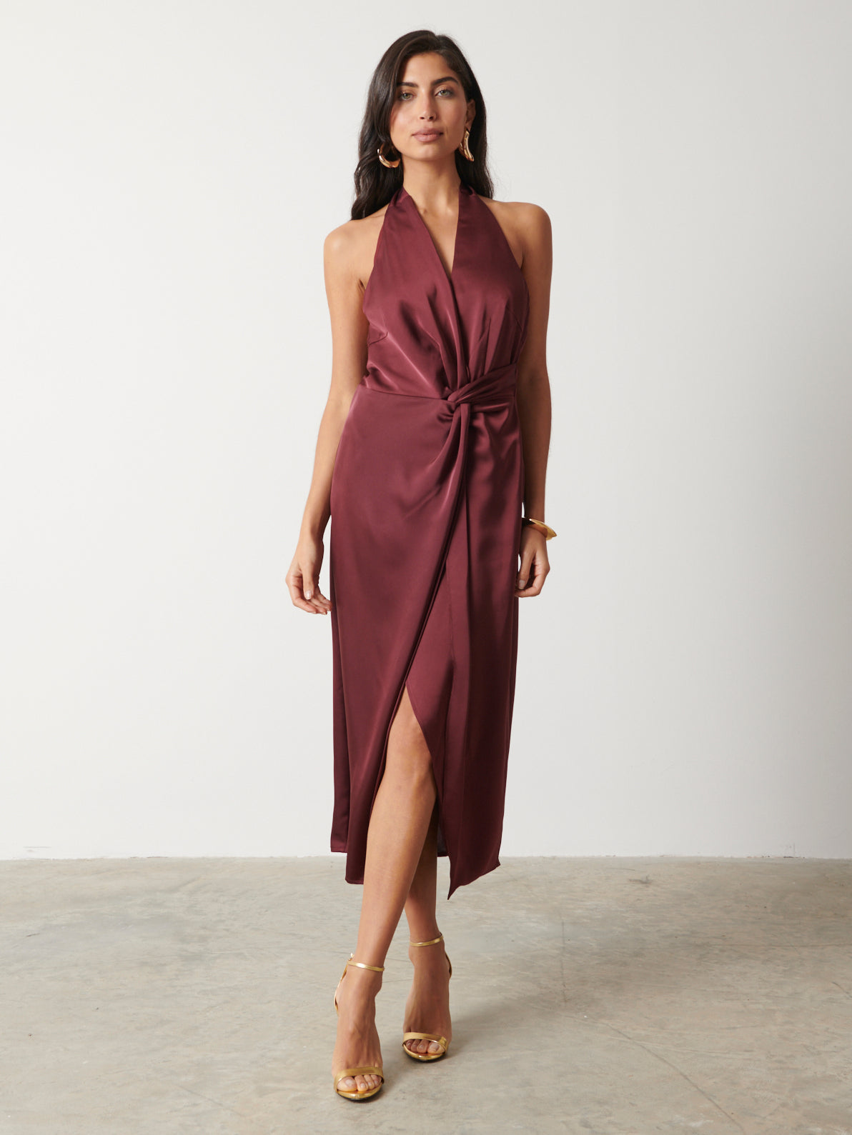 Montana Satin Knotted Midaxi Dress - Merlot