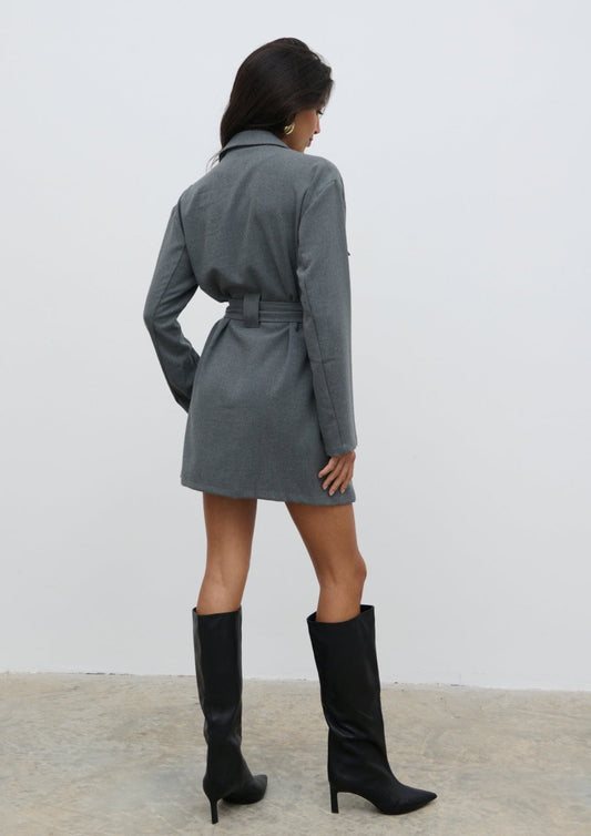 Morgan Tailored Cargo Mini Dress - Grey