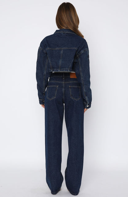 Did You Miss Me Mid Rise Straight Leg Jeans Dark Blue