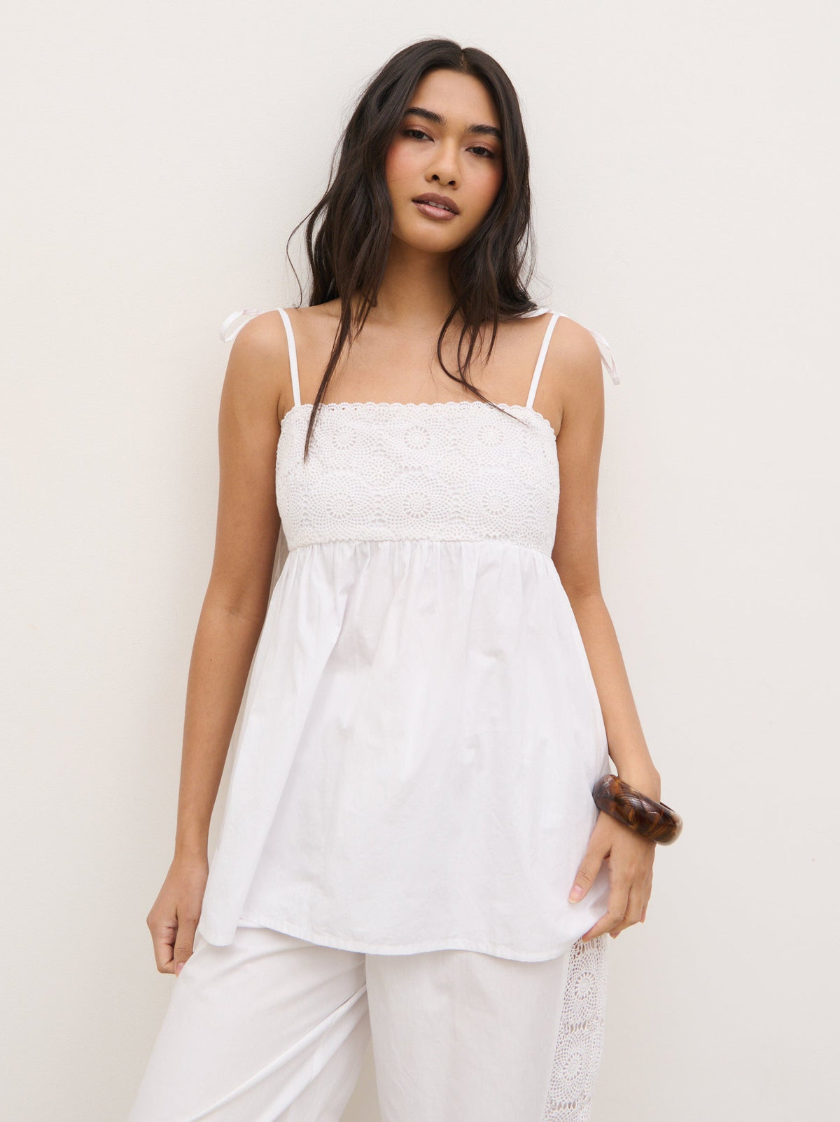 Rae Crochet Detail Cami Top - White