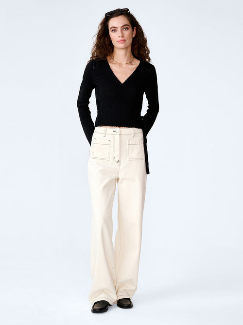 Soleil Knitted Wrap Top in Black