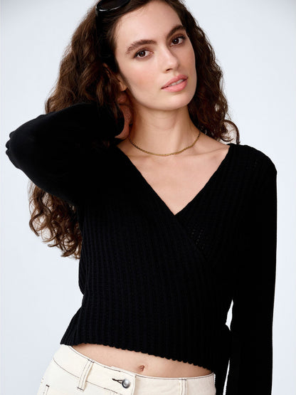 Soleil Knitted Wrap Top in Black