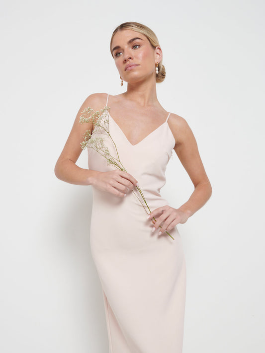 Tillie V-Neck Maxi Bridesmaid Dress - Blush