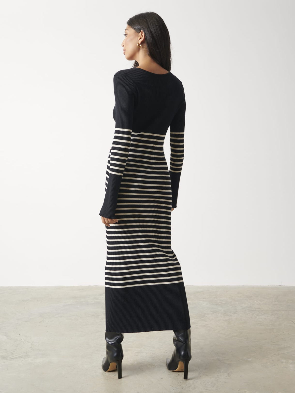 Vanessa Stripped Knit Dress - Black and White Stripe