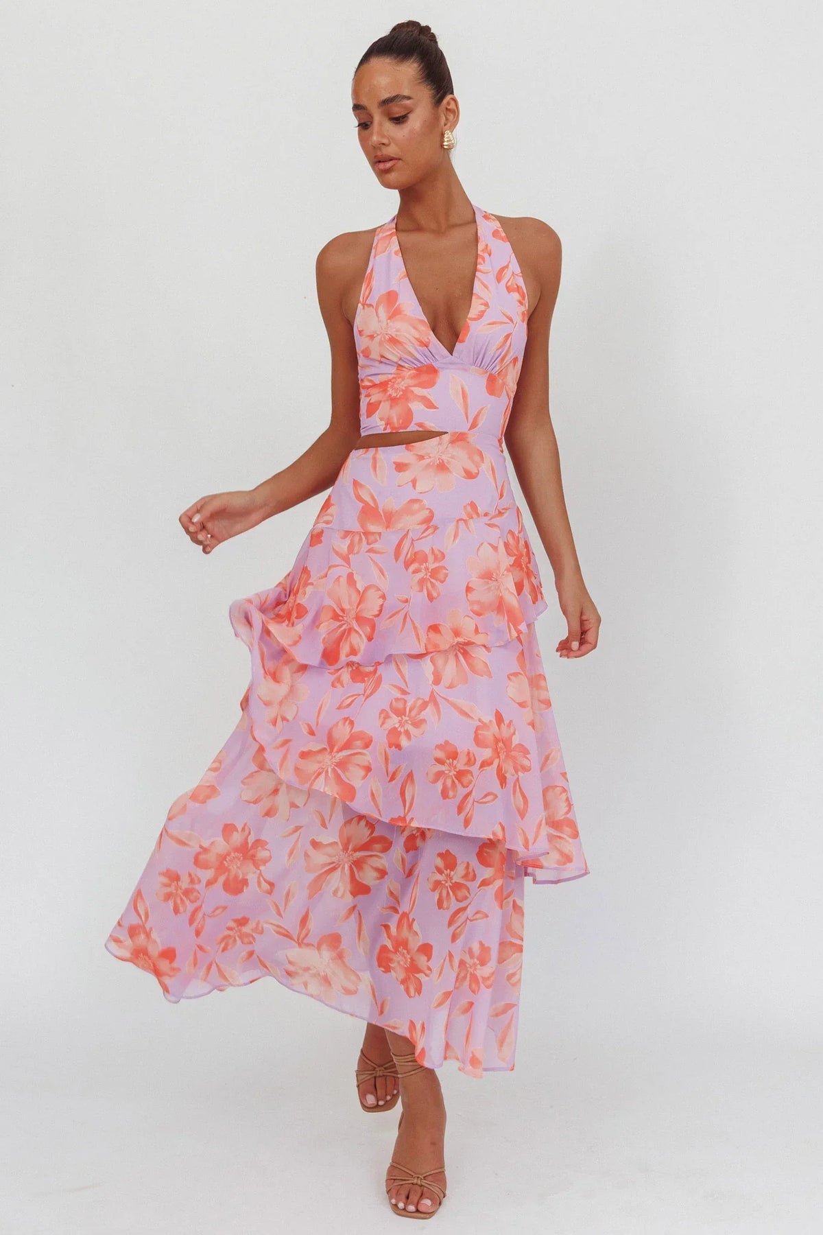 Aura Points Halterneck Cut-Out Maxi Dress Floral Lilac