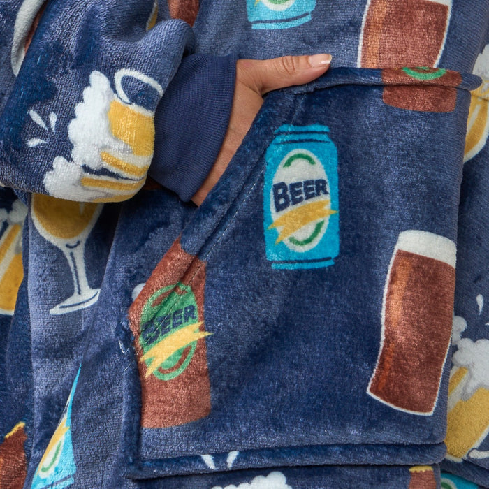 Adults Beer Pint Print Hoodie Blanket - Navy 🇬🇧