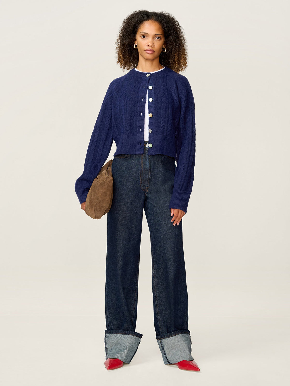 August Cable Cardigan in Navy