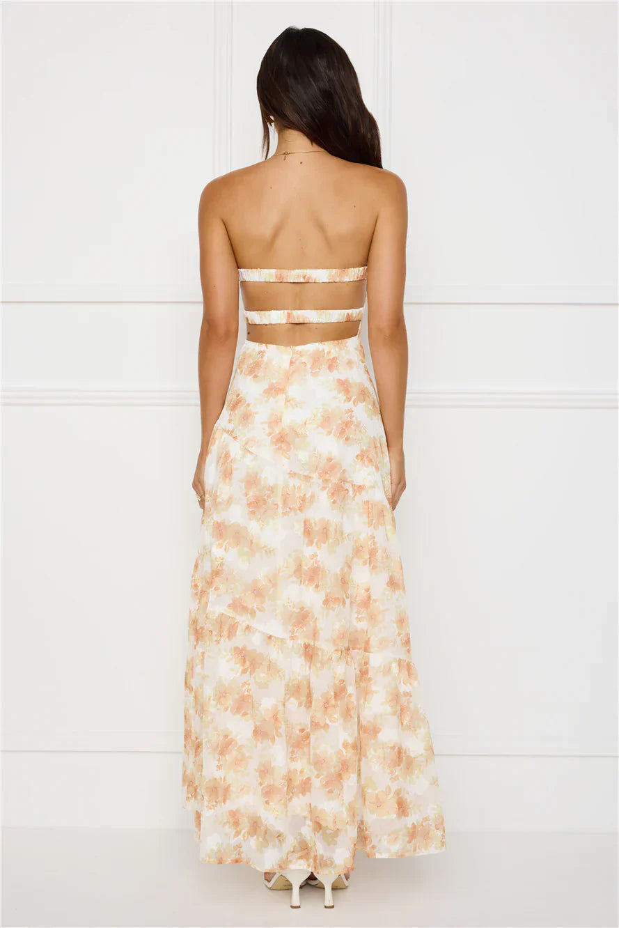 Autumn Clover Strapless Maxi Dress Orange