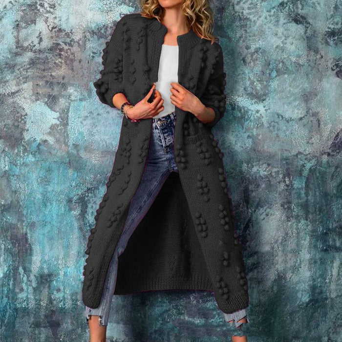 Ball Ball Solid Color Cardigan Thick Knit 🇨🇳