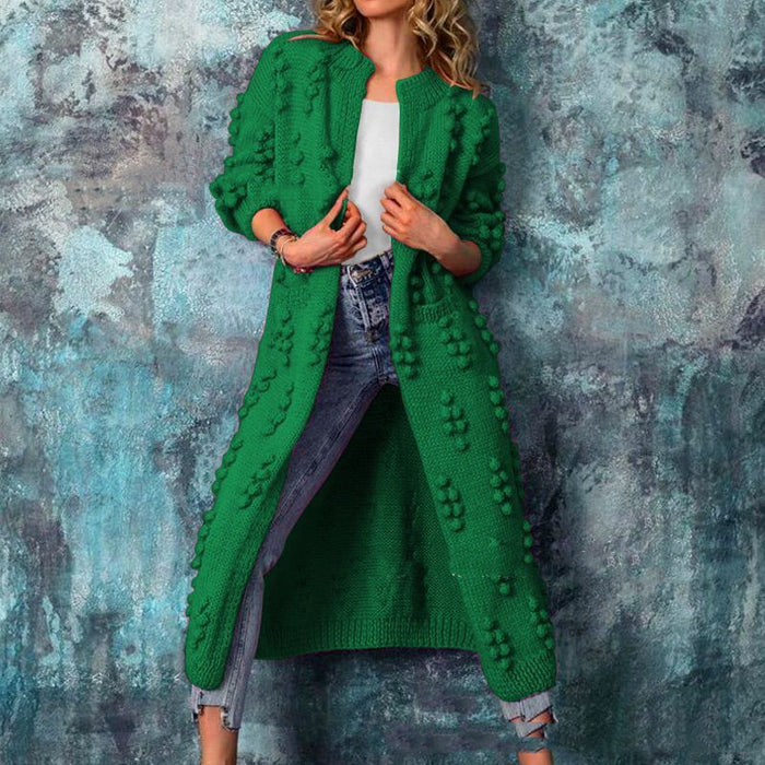 Ball Ball Solid Color Cardigan Thick Knit 🇨🇳