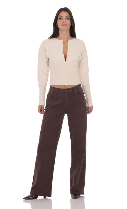 Cinched Knit Cardigan in Cream