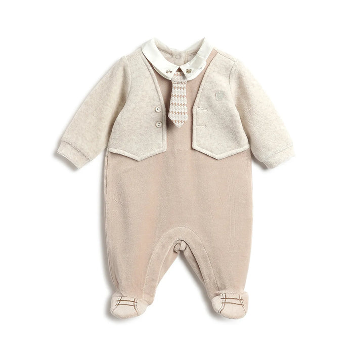 Boys Beige Solid Leg Opening Babysuit