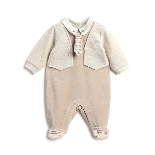 Boys Beige Solid Leg Opening Babysuit