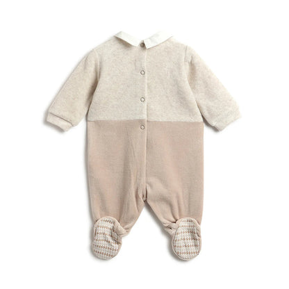 Boys Beige Solid Leg Opening Babysuit